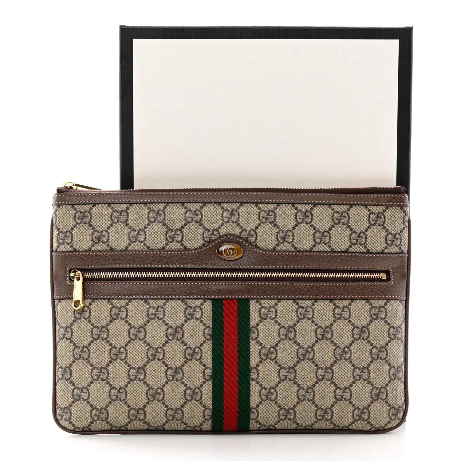 Gucci GG Supreme Monogram Large Ophidia Pouch Clutch Brown 9 of 9
