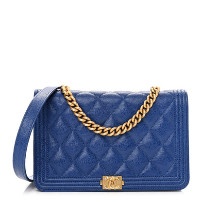 Chanel Caviar Quilted Boy Wallet On Chain WOC Blue 1 of 12