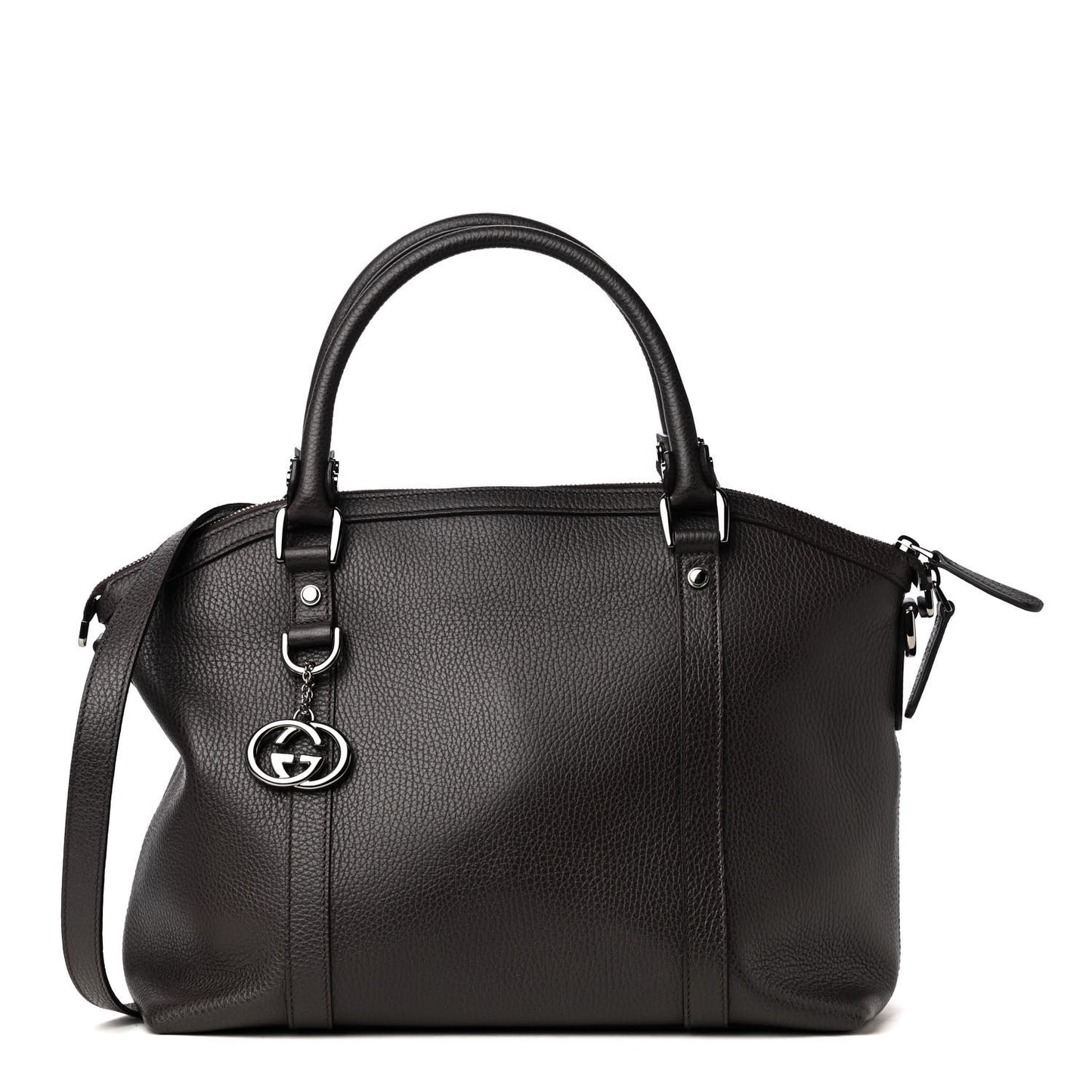 Pebbled Calfskin Medium GG Convertible Dome Satchel Dark Brown