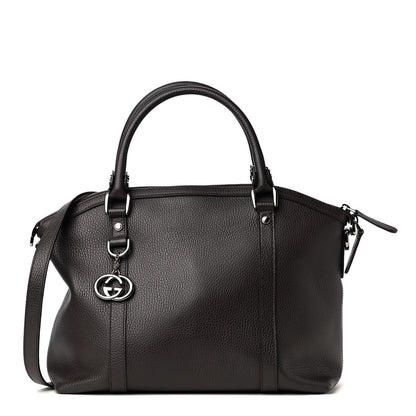 Gucci Pebbled Calfskin Medium GG Convertible Dome Satchel Dark Brown 1 of 4