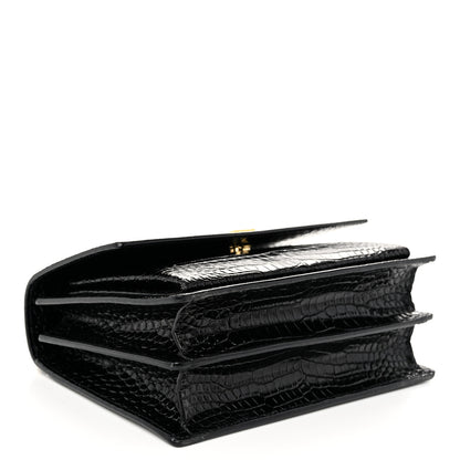 Saint Laurent Calfskin Crocodile Embossed Medium Monogram Sunset Black 4 of 10