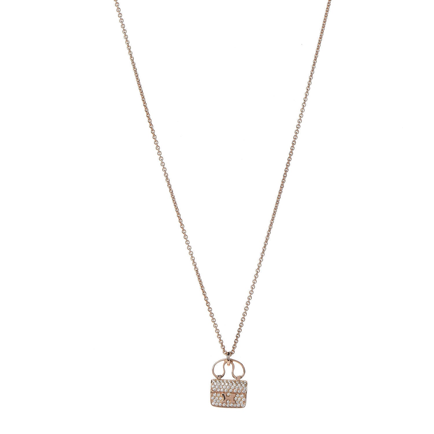 Hermes 18K Rose Gold Diamond Constance Amulette Pendant Necklace 1 of 7