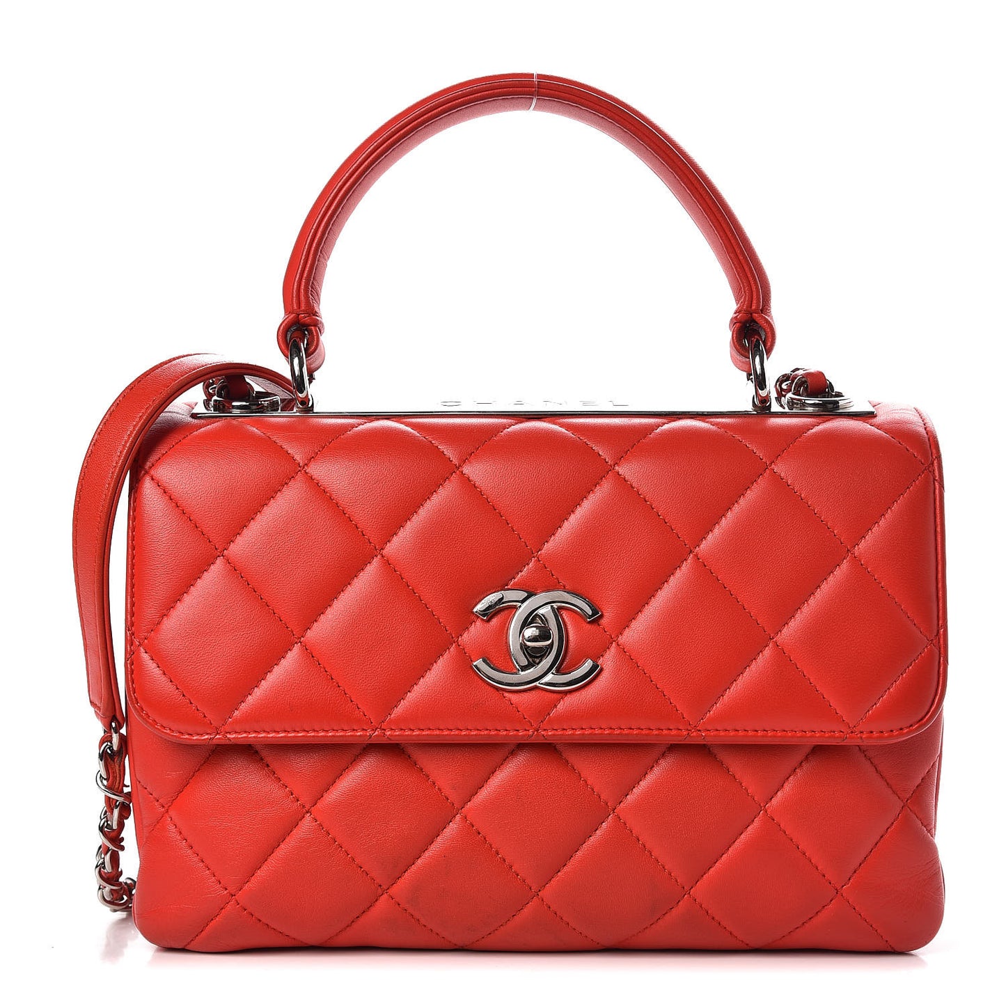 Lambskin Quilted Small Trendy CC Dual Handle Bag Red