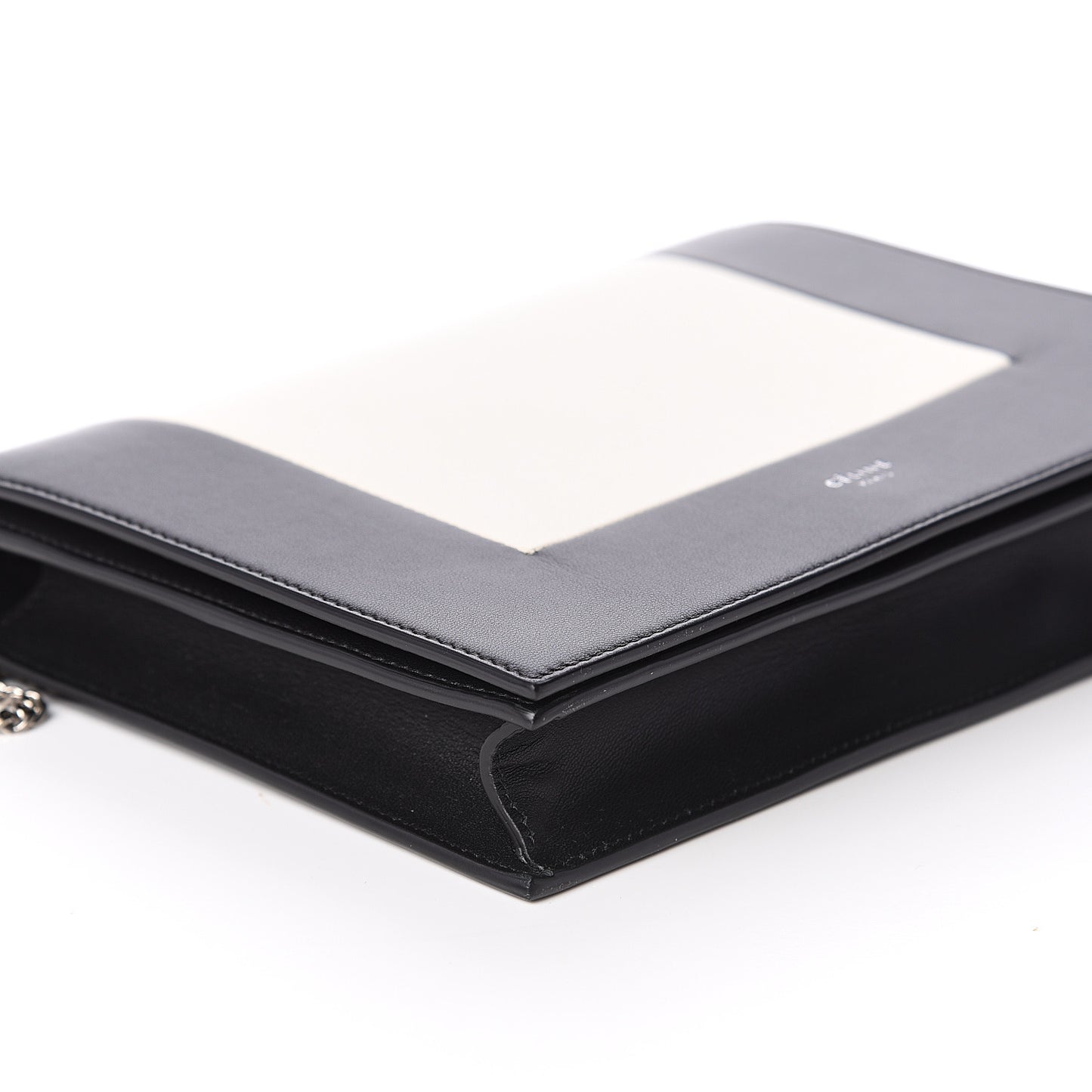 Smooth Lambskin Frame Evening Chain Clutch Black White
