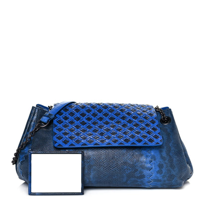 Bottega Veneta Nappa Lizard Intrecciato Flap Shoulder Bag Blue 1 of 13