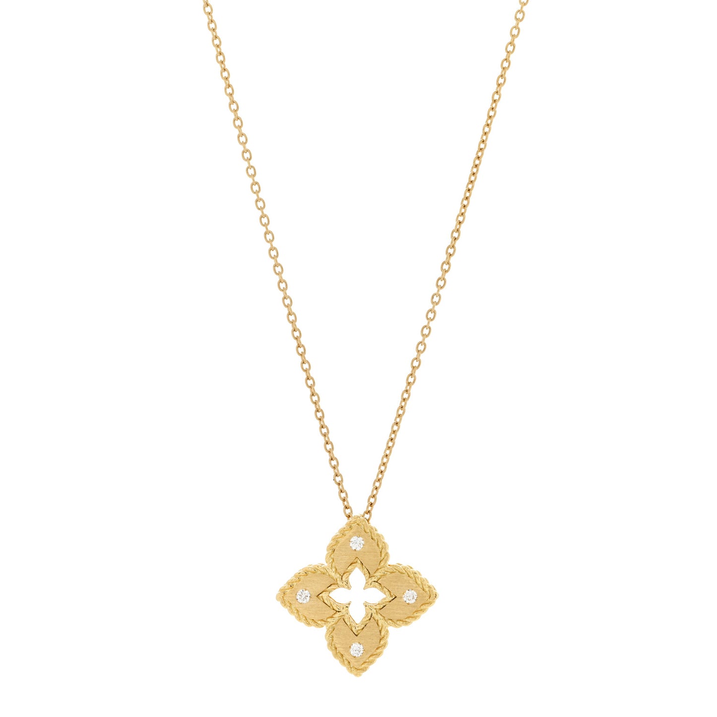 18K Yellow Gold Diamond Extra Small Petite Venetian Princess Flower Pendant Necklace