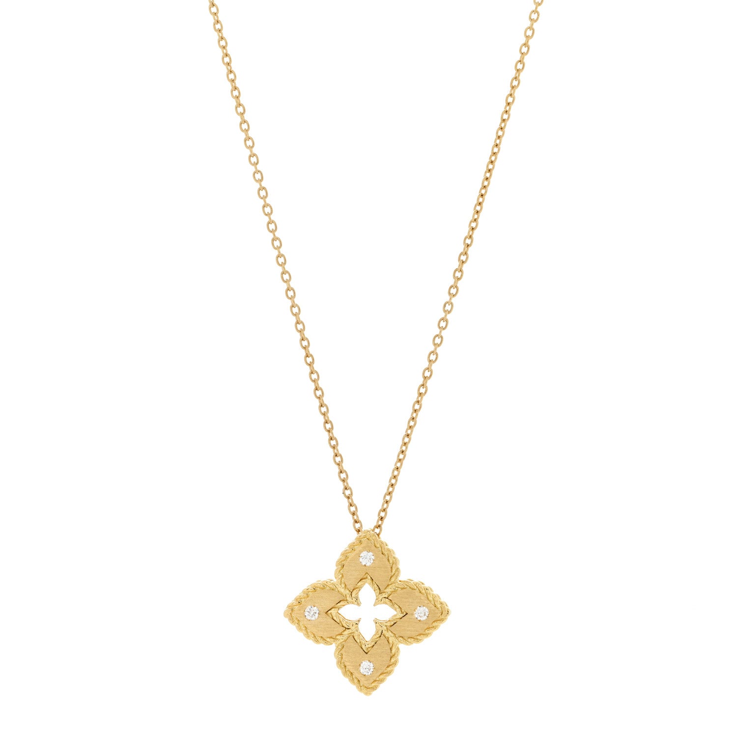 Roberto Coin 18K Yellow Gold Diamond Extra Small Petite Venetian Princess Flower Pendant Necklace 1 of 6