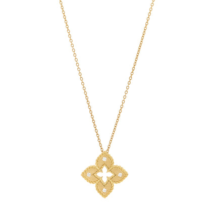 Roberto Coin 18K Yellow Gold Diamond Extra Small Petite Venetian Princess Flower Pendant Necklace 1 of 6