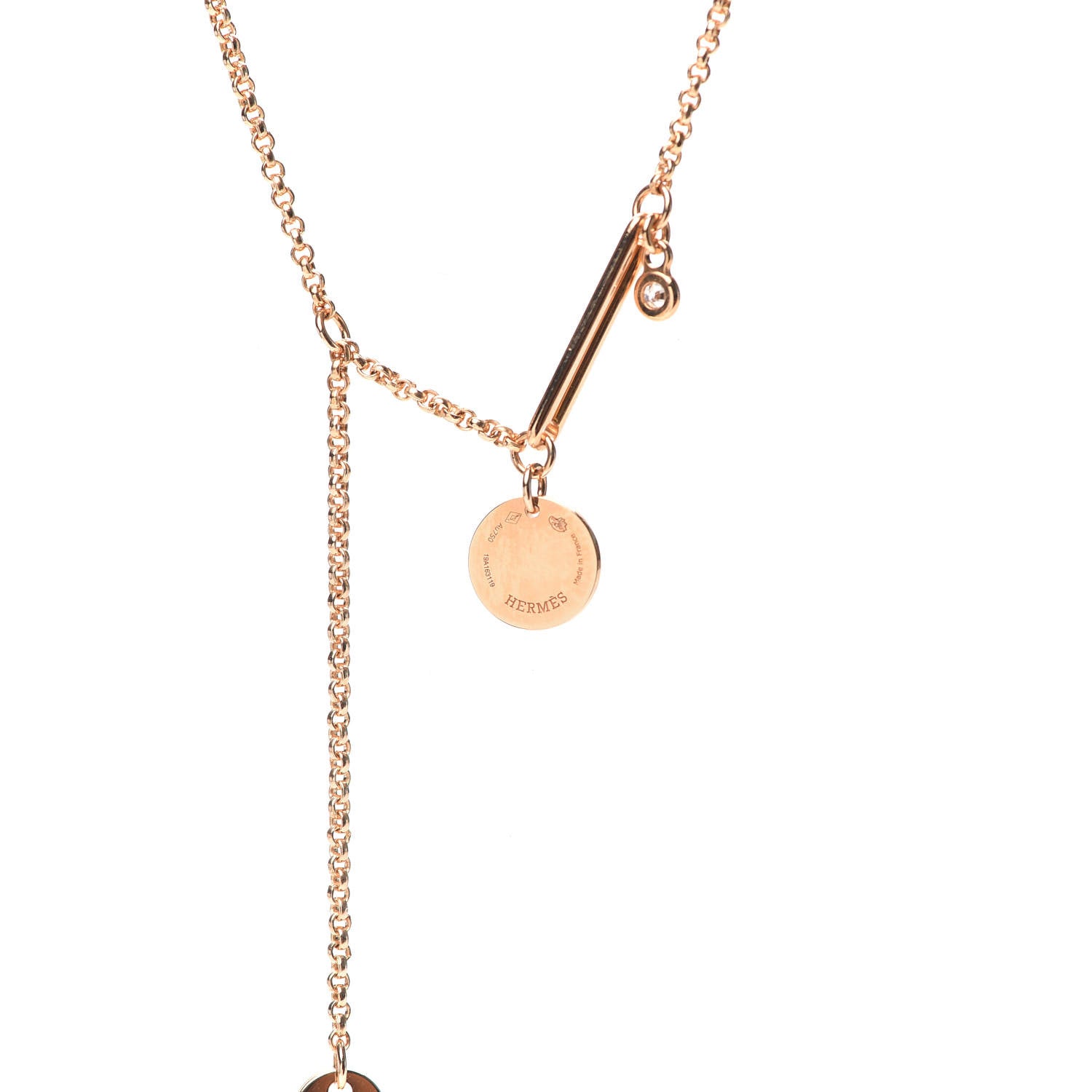 Hermes 18K Rose Gold Diamond TPM Ex-Libris Pendant Necklace 5 of 6