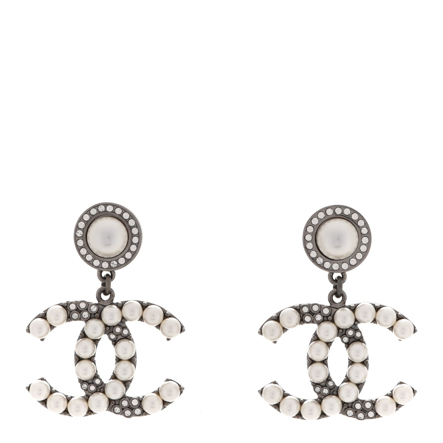 Pearl Crystal CC Drop Earrings Silver