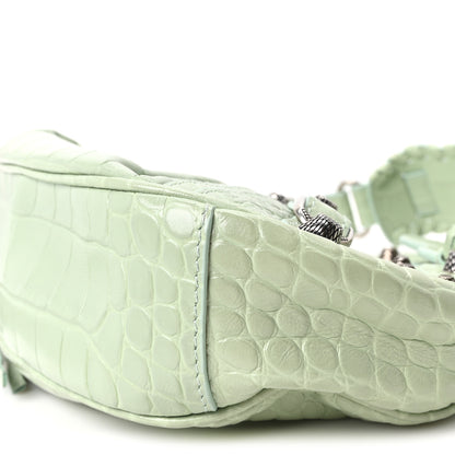 Balenciaga Extra Supple Calfskin Crocodile Embossed Le Cagole Shoulder Bag XS Light Green 10 of 10