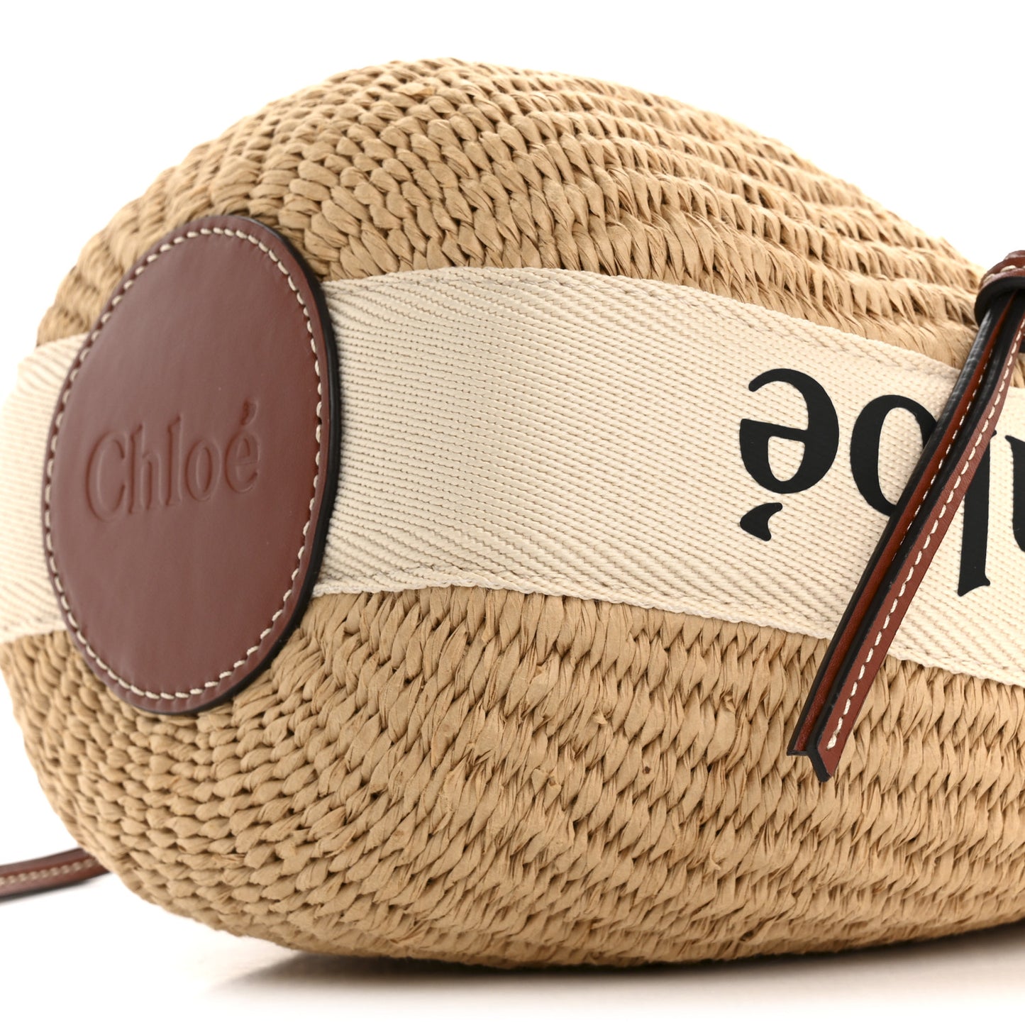 X MIFUKO Raffia Calfskin Small Woody Basket Shoulder Bag Beige Brown