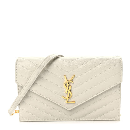 Saint Laurent Grain De Poudre Matelasse Chevron Monogram Envelope Chain Crema Soft 1 of 9