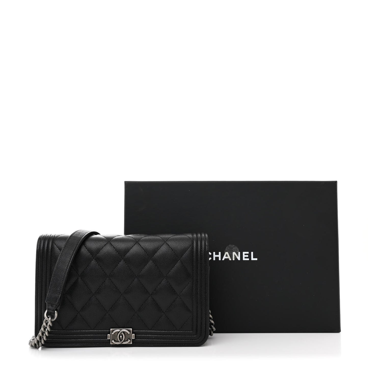 Caviar Quilted Boy Wallet On Chain WOC Black