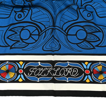 Hermes Cashmere Silk Folklore d'Henri d'Origny Giant Pointe Triangle Shawl Bleu Dur White Multicolor 6 of 6