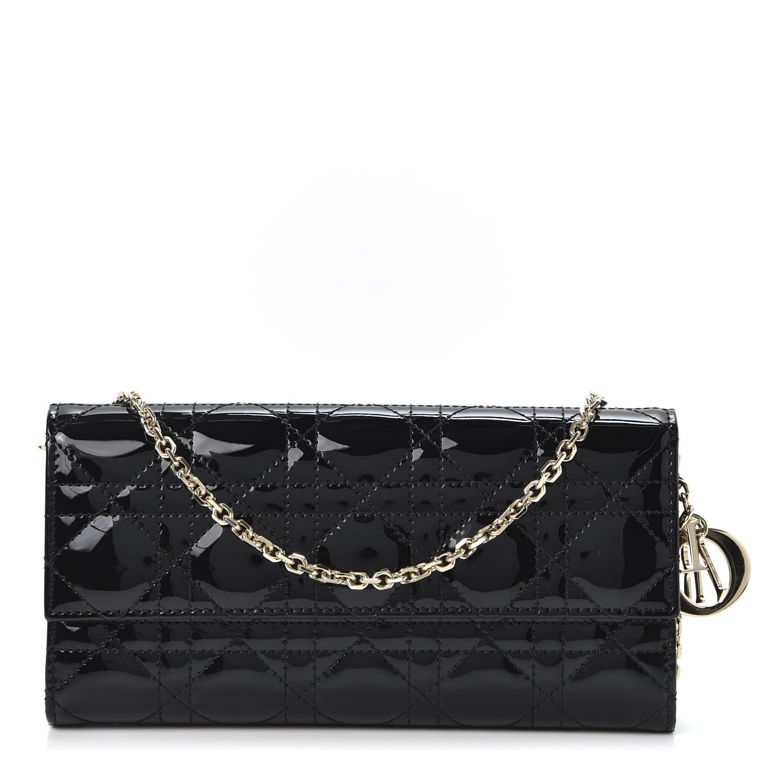 Christian Dior Patent Cannage Rendez-vous Chain Wallet Black 1 of 9
