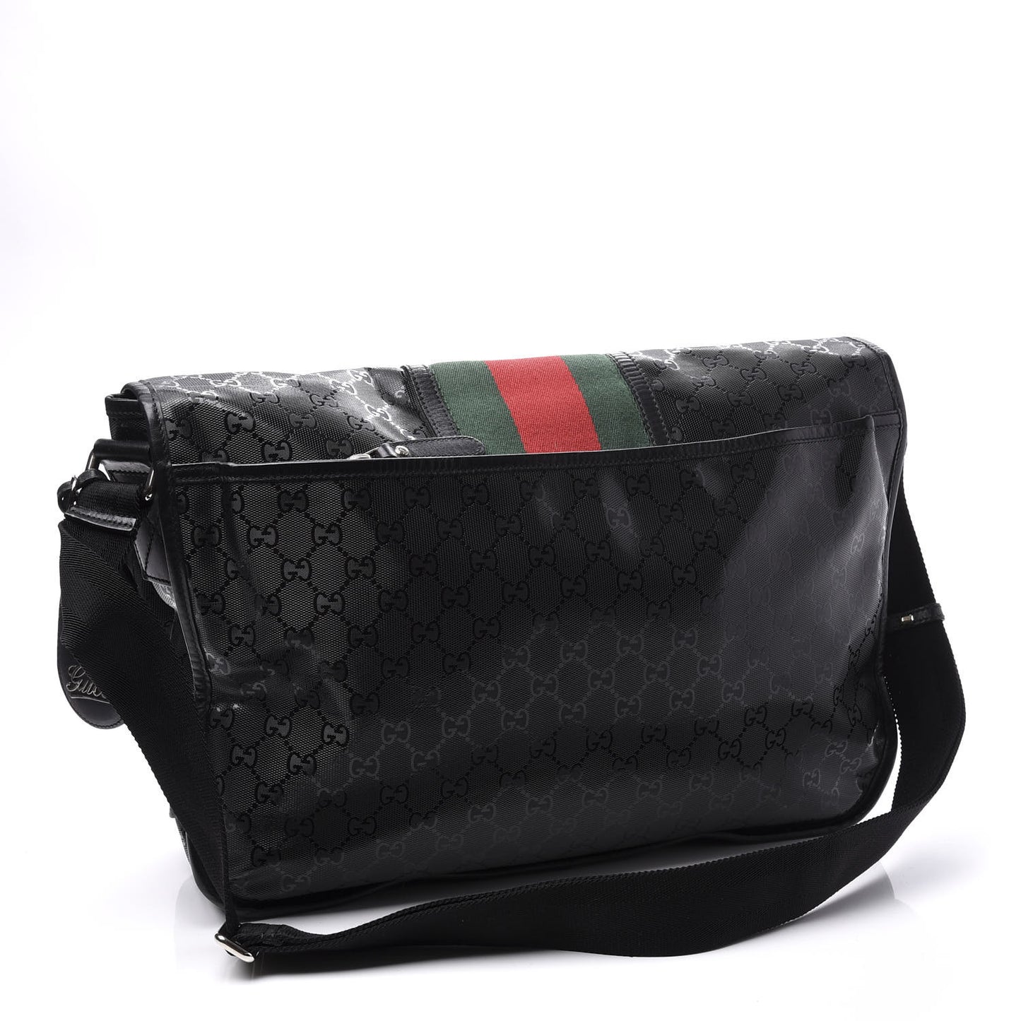 Imprime Monogram Medium Web 500 by Gucci Double Buckle Flap Messenger Bag Black
