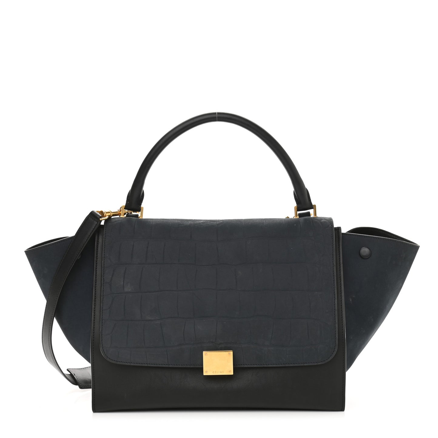 Nubuck Crocodile Embossed Medium Trapeze Navy