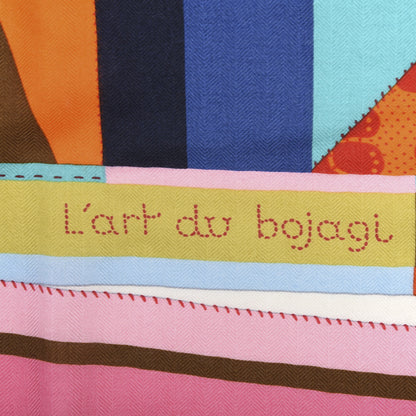 Hermes Cashmere Silk L'Art du Bojagi Shawl 140 Blanc Turquoise Orange 5 of 6