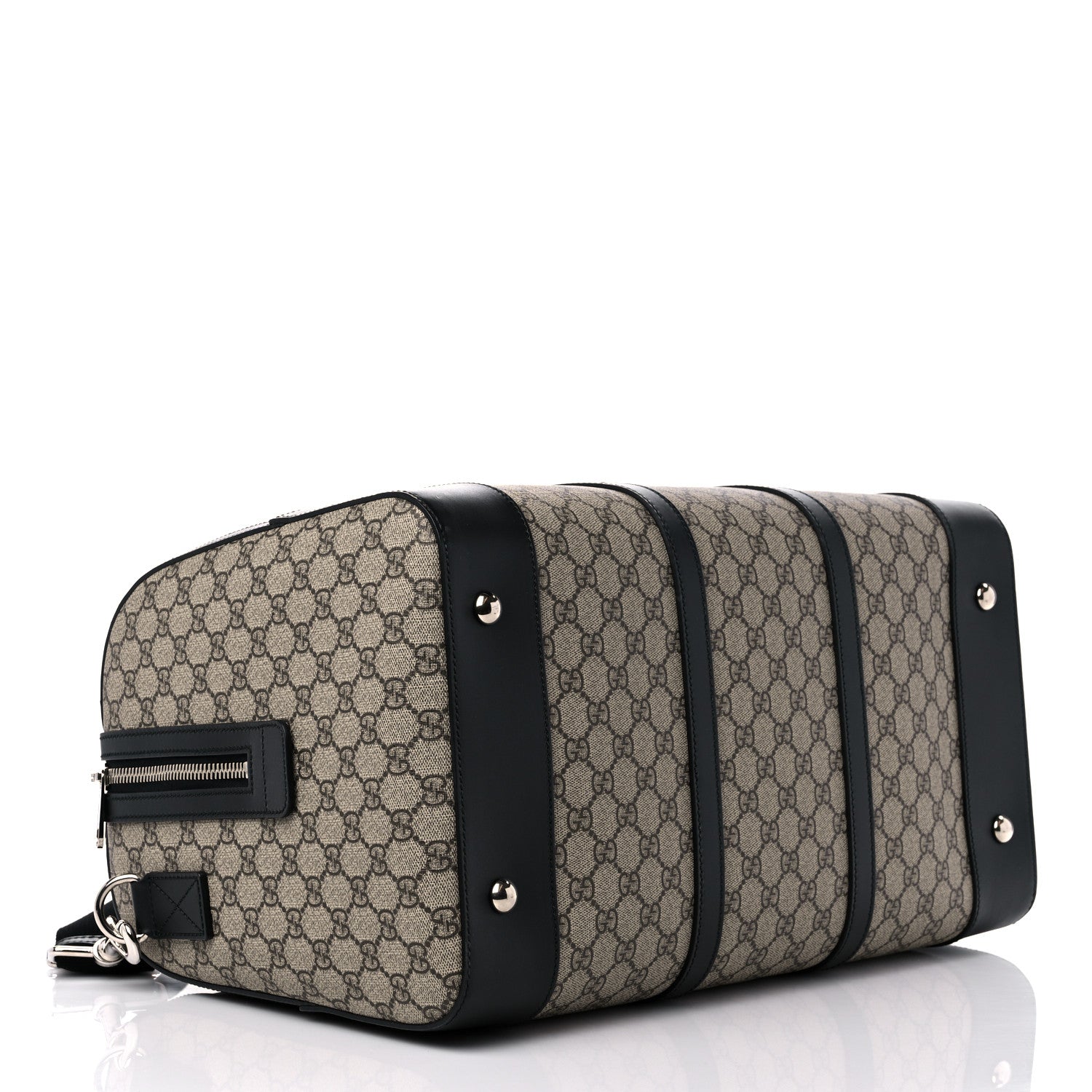 Gucci GG Supreme Monogram Selleria Calfskin Medium Duffle Beige Ebony Black 4 of 11