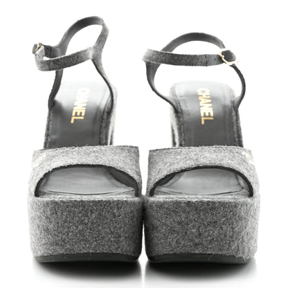 Chanel Wool CC Platform Sandals 38 Grey 2 of 9