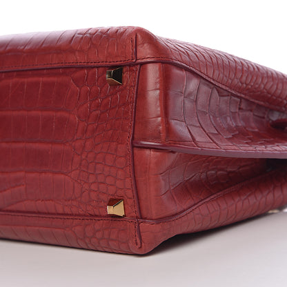 MCM Calfskin Crocodile Embossed Medium Milla Tote Ruby 7 of 8