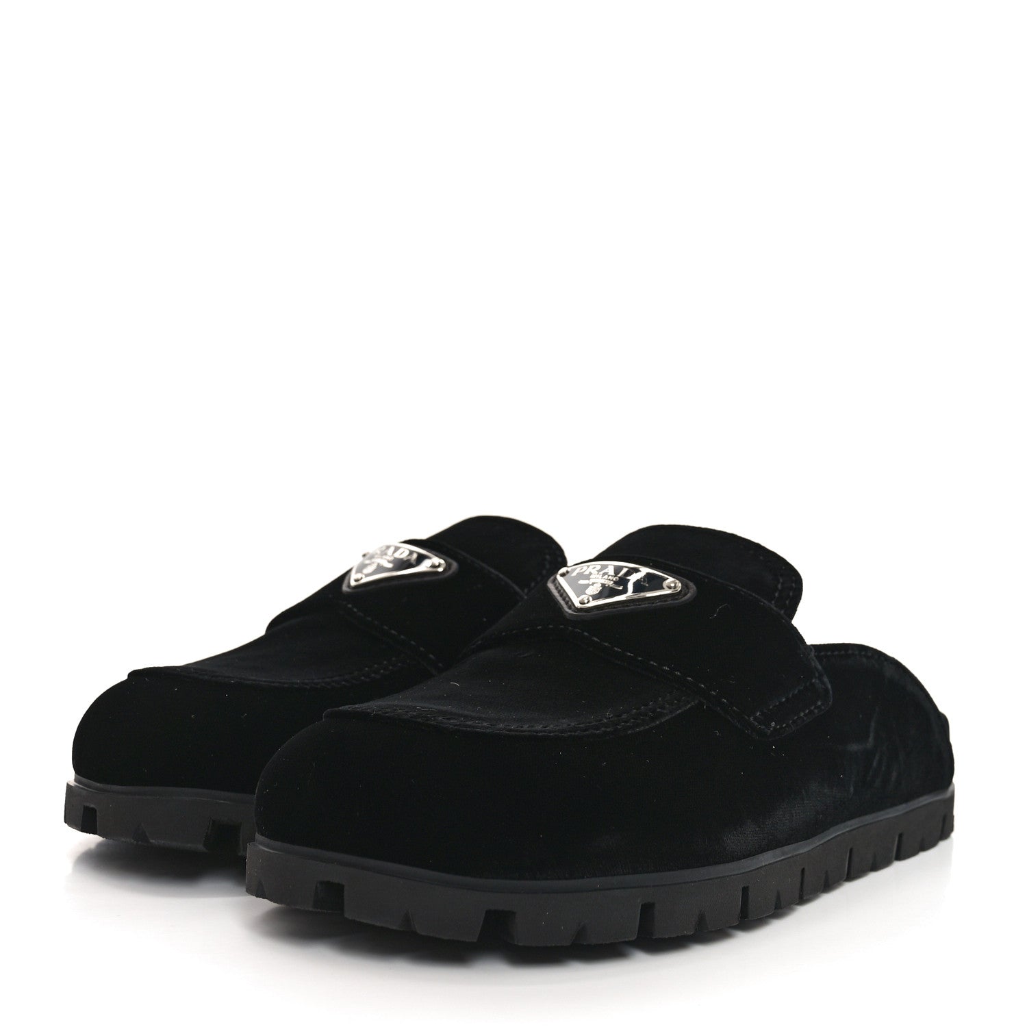 Prada Velluto Triangle 20mm Flat Mules 35.5 Black 4 of 8