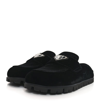 Prada Velluto Triangle 20mm Flat Mules 35.5 Black 4 of 8