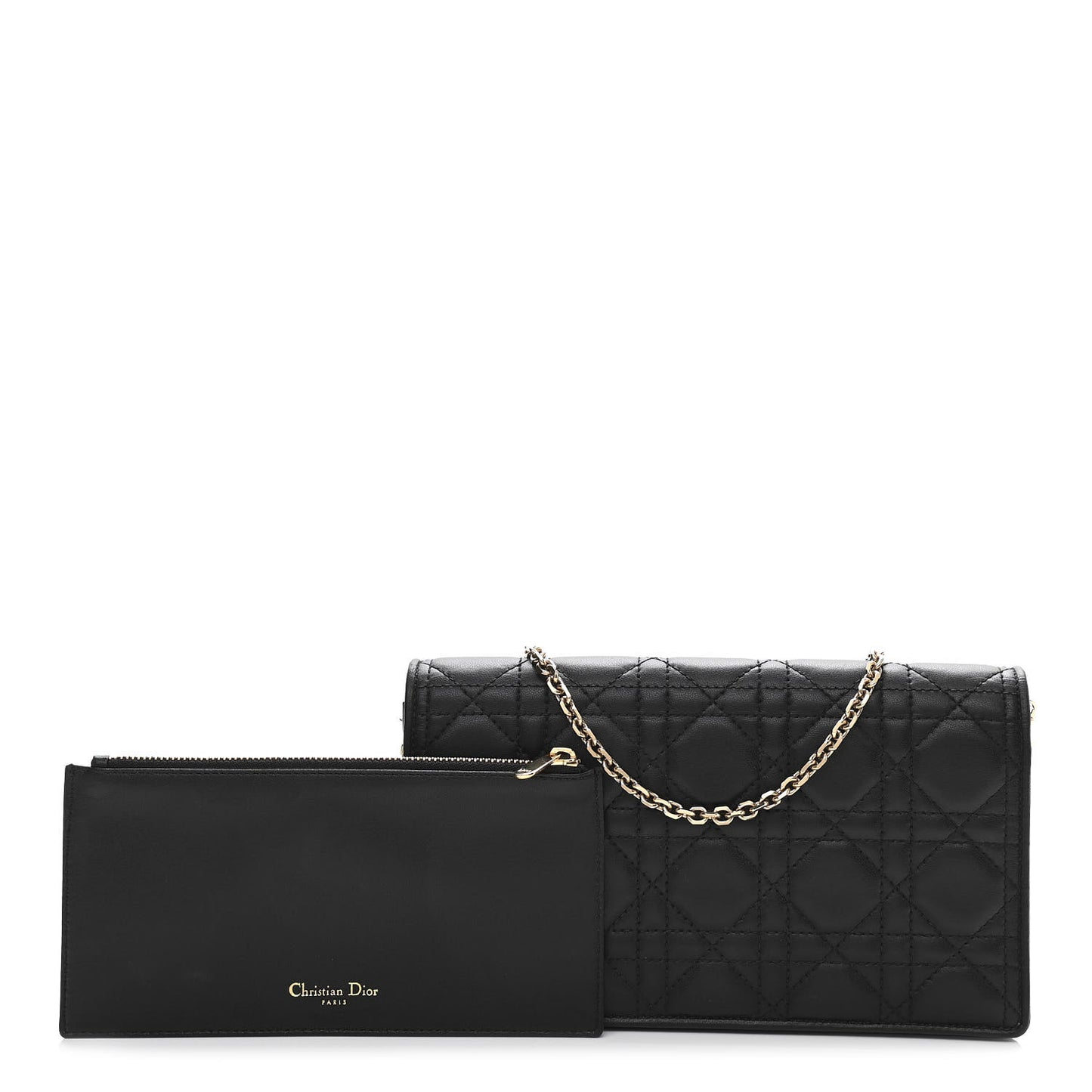 Lambskin Cannage Lady Dior Chain Wallet Black