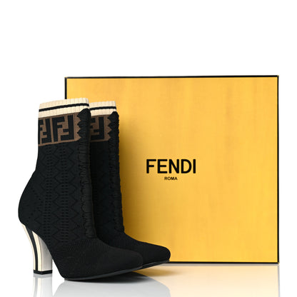 Fendi Stretch Fabric FF Reloaded Openwork Rockoko Sock Boots 36.5 Black Tobacco Marino 7 of 7