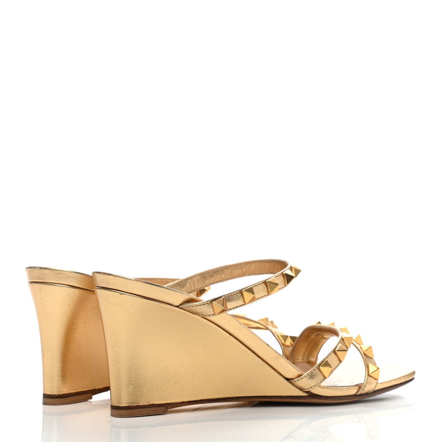 Metallic Nappa Rockstud Wedge Slide Sandals 36 Antique Brass