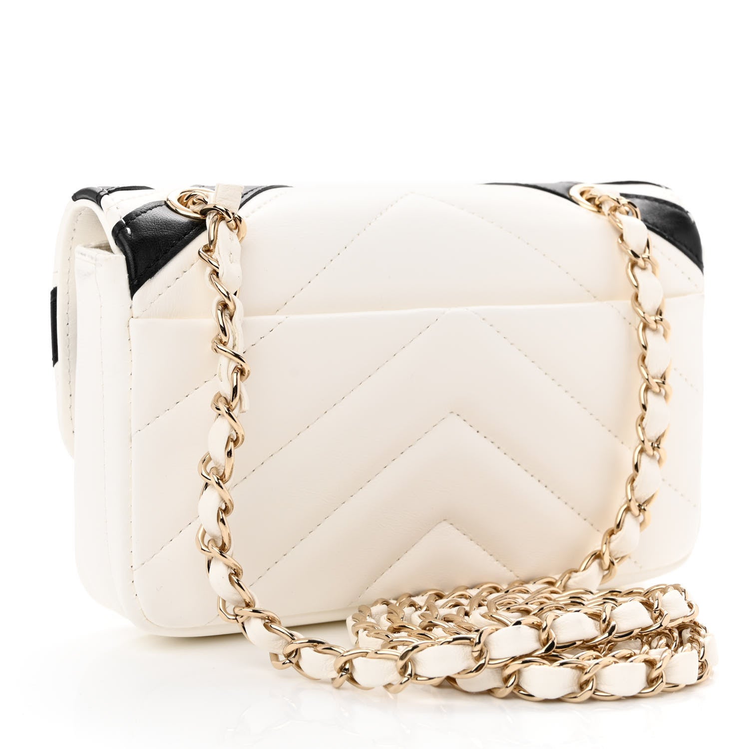 Chanel Lambskin Chevron Stitched Flap White Black 3 of 11