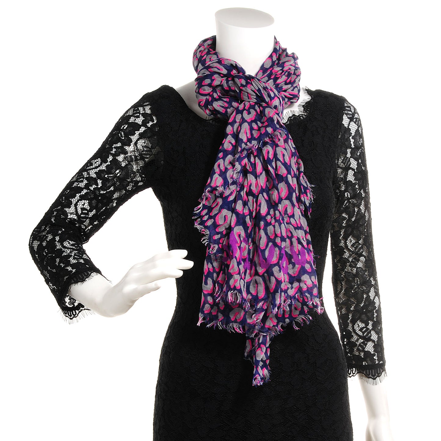 Cashmere Silk Leopard Stole Blue Nuit