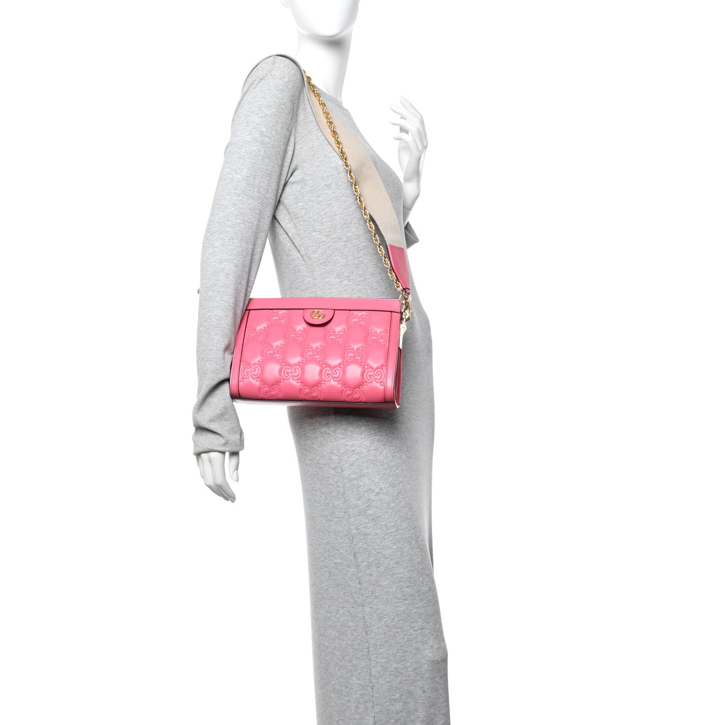 Calfskin GG Matelasse Small Slim Chain Shoulder Bag Rhodamine Pink Natural