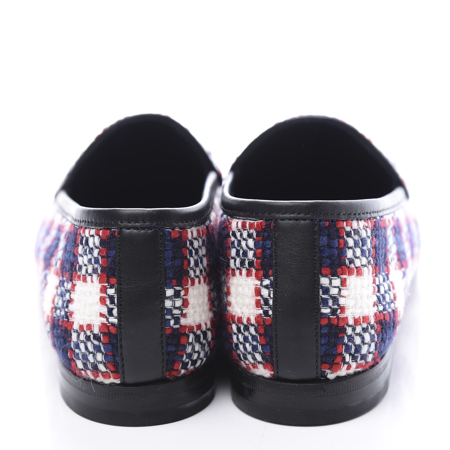 Gucci Vintage Tweed Check Horsebit Womens Jordaan Loafers 39 White Hibiscus Red Marine 7 of 11