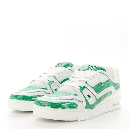 Louis Vuitton Calfskin Monogram Mens LV Trainer Sneakers 12 Green 3 of 9