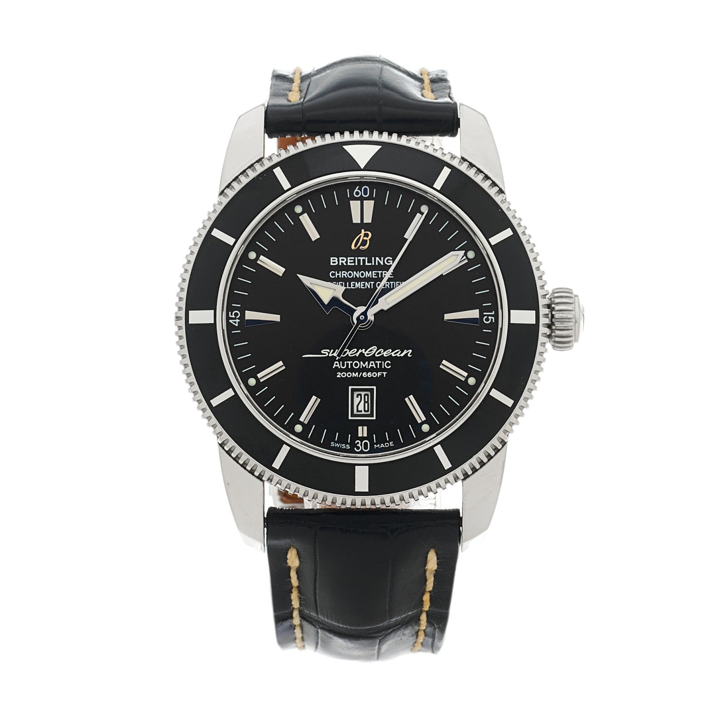 Stainless Steel Alligator 46mm Superocean Heritage 46 Automatic Watch Black A17320