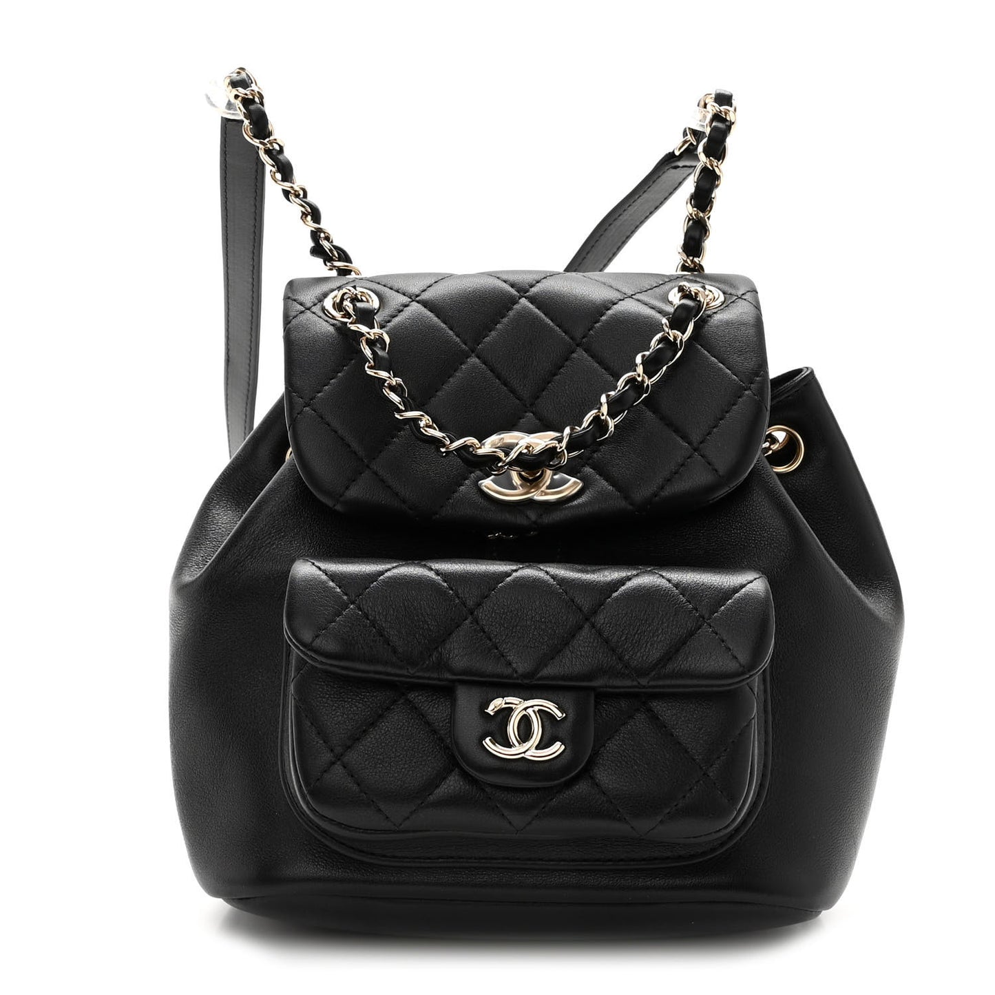 Lambskin Quilted Small Duma Drawstring Backpack Black