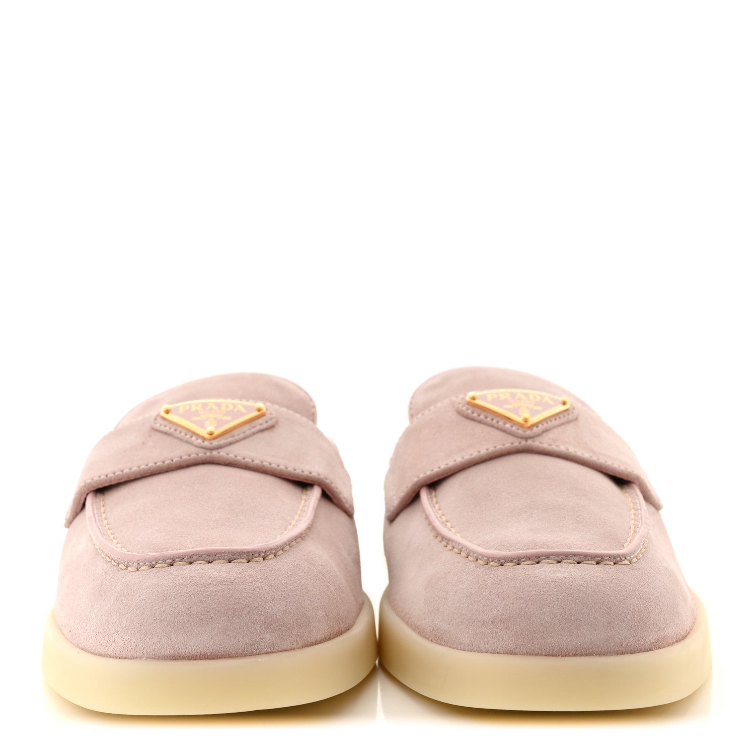Prada Suede Scamosciato Triangle Logo Mules 37.5 Alabastro 3 of 10