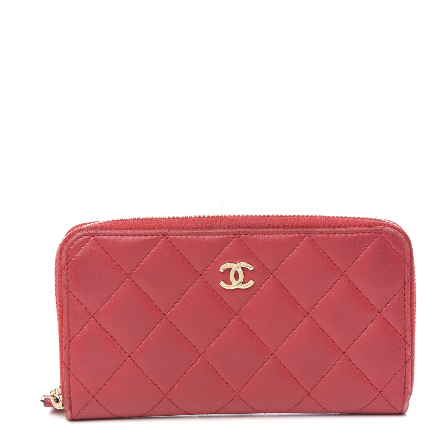 Lambskin Quilted Small Zip Around Wallet Red