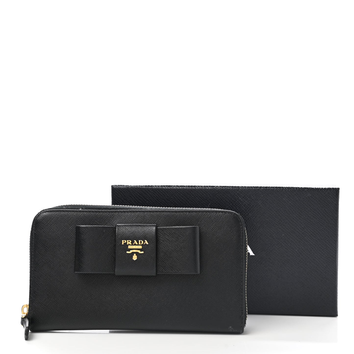 Saffiano Fiocco Bow Zip Around Wallet Black