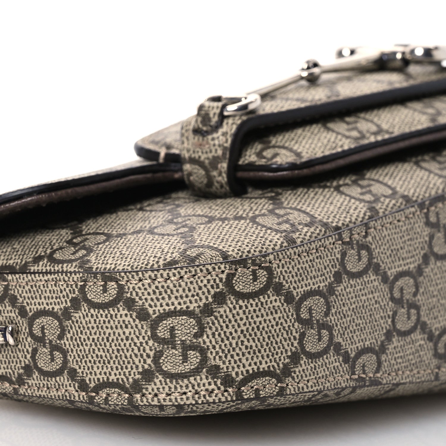 Gucci GG Supreme Monogram Mini Horsebit 1955 Asymmetric Shoulder Bag Beige Ebony 9 of 11