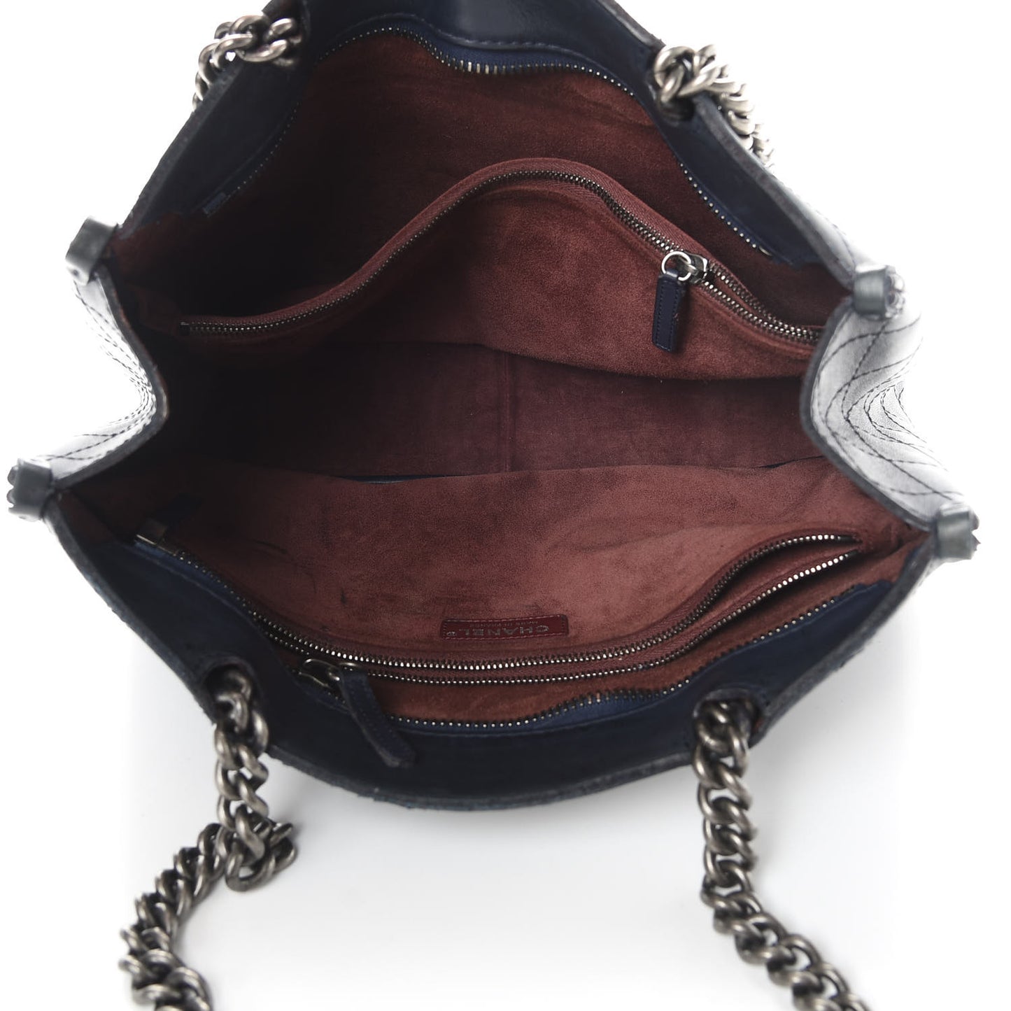 Calfskin Stitched Shopping Tote Blue