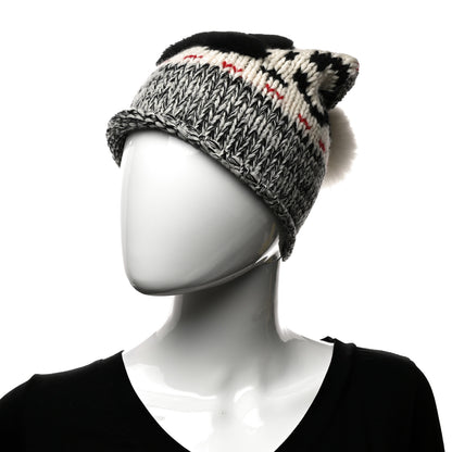Chanel Wool Shearling CC Beanie Hat Grey Black Red 2 of 6