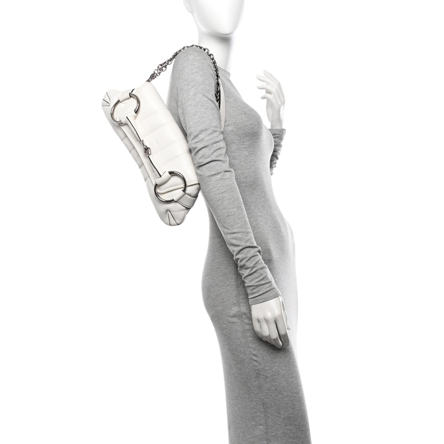 Nappa Vertical Matelasse Medium Maxi Horsebit Chain Shoulder Bag Mystic White