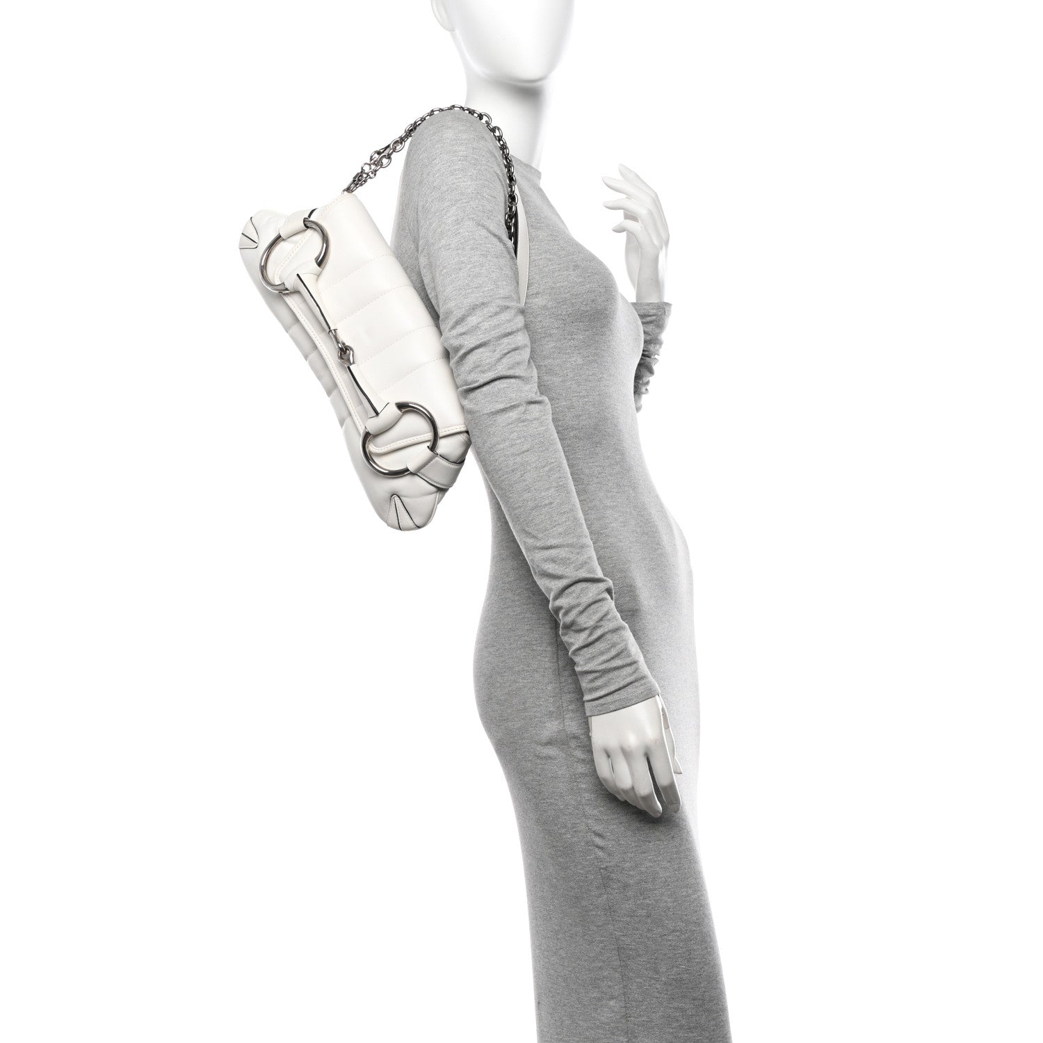 Gucci Nappa Vertical Matelasse Medium Maxi Horsebit Chain Shoulder Bag Mystic White 2 of 13