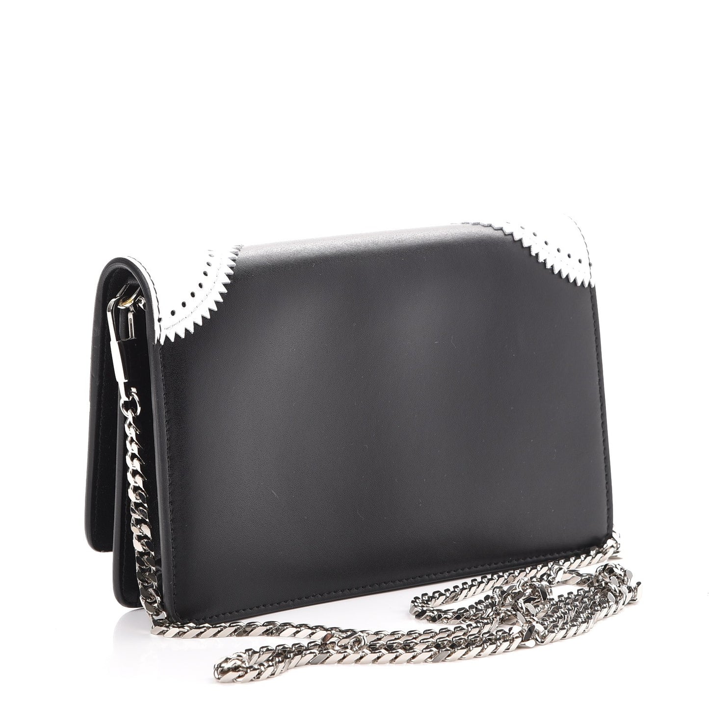 Calfskin Brogue Mini Pandora Chain Wallet Black White