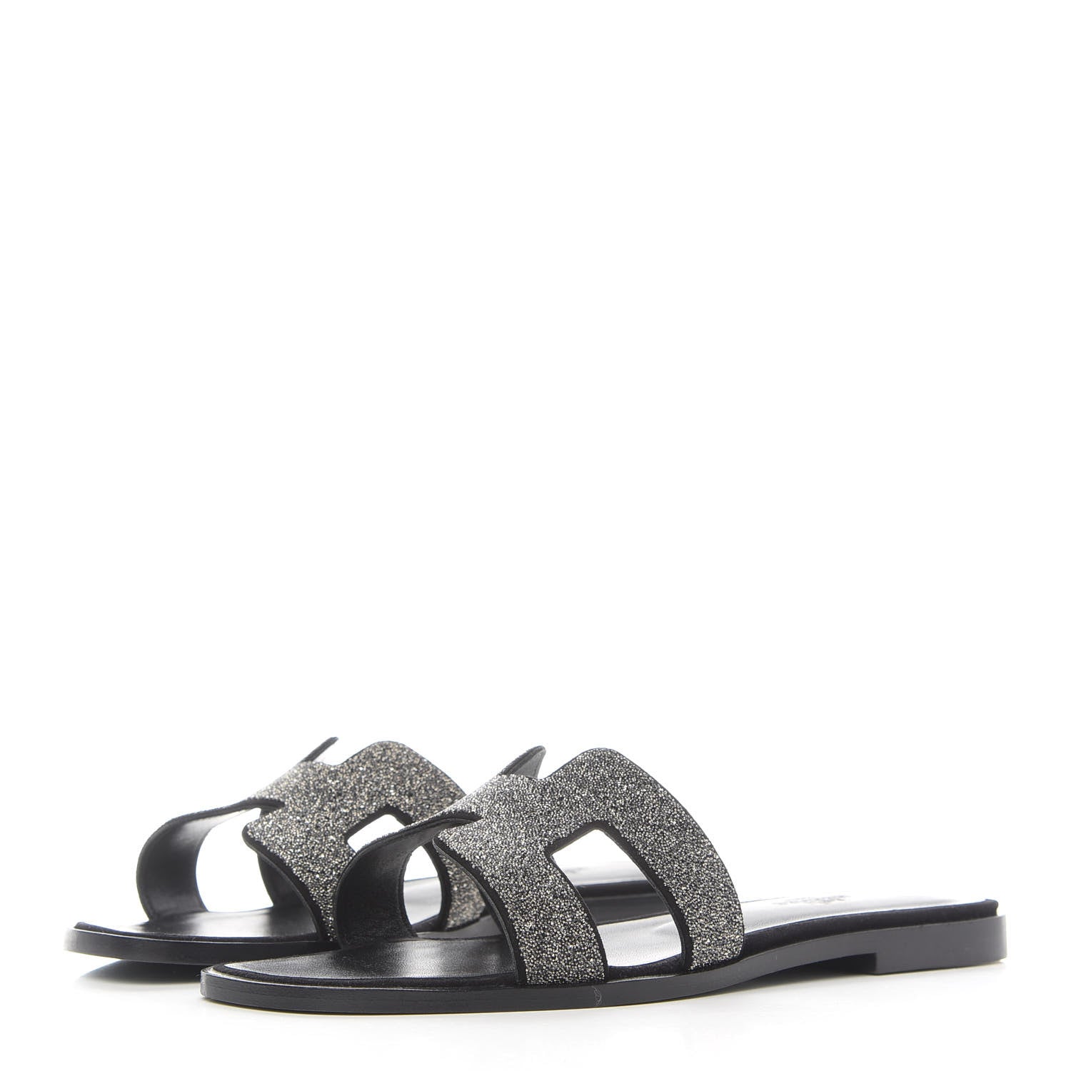 Hermes Suede Goatskin Crystal Powder Oran Sandals 37 Black 3 of 8