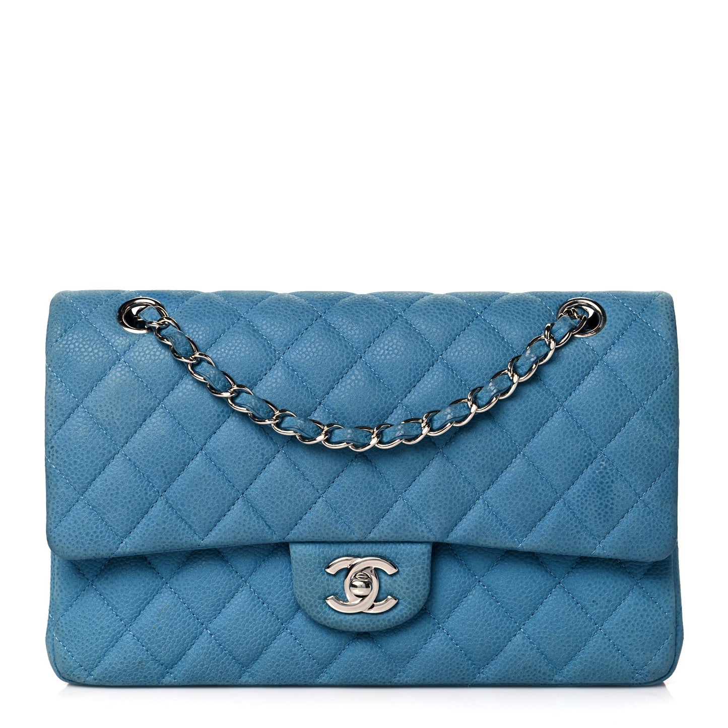 Iridescent Caviar Quilted Medium Double Flap Blue