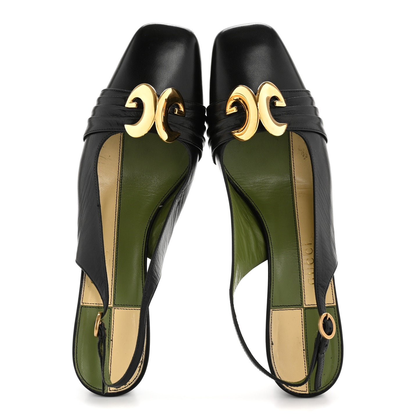 Malaga Kid Half Moon GG Square Toe Slingback Pumps 39.5 Black